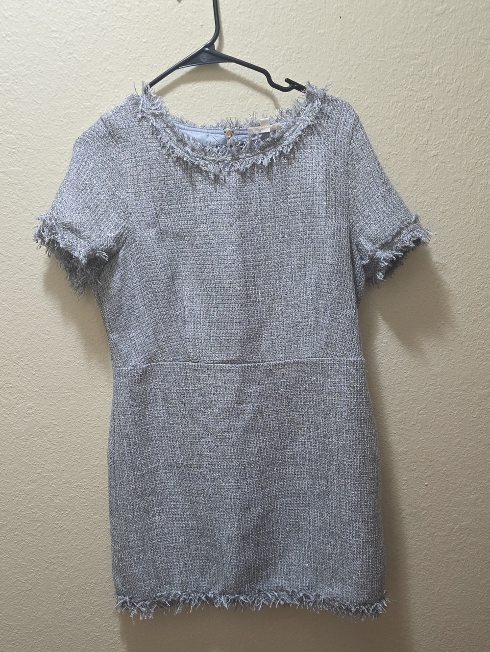Just Me Gray Tweed Short-Sleeve Mini Dress